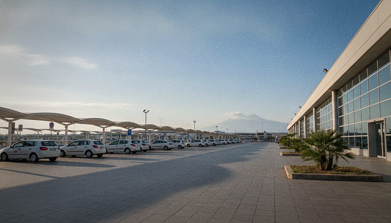 Taxistand vor der Ankunftshalle des Flughafens Catania