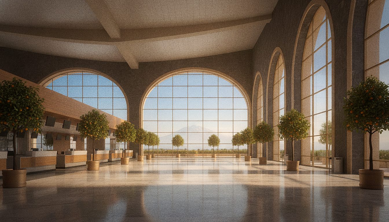 Abflughalle mit Check-in-Schaltern am Flughafen Palermo