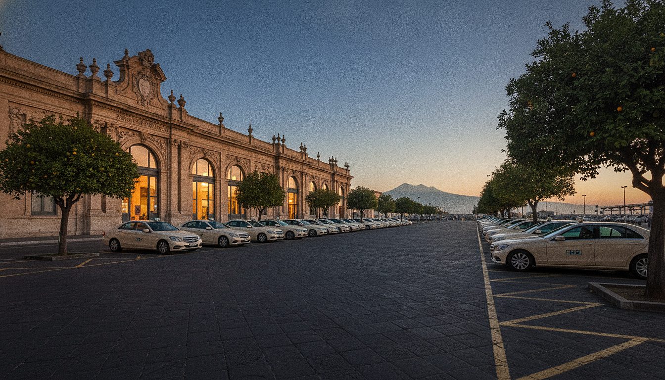 Taxistand vor der Ankunftshalle des Flughafens Palermo